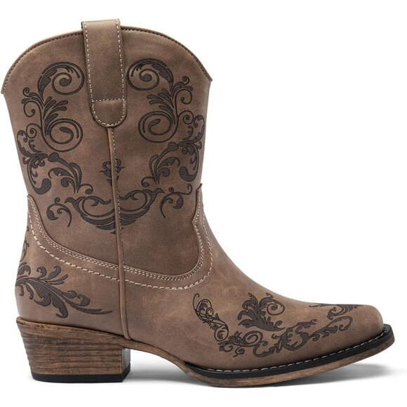 Dream Pairs Women's Brown Western Low Chunky Heels Square Toe Fall Ankle Boots - Picture 2 of 7